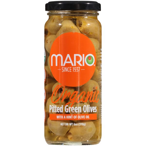 Mario Camacho Greek Organic Green Olives Pitted with Touch of Olive Oil, 6.25 Ounce