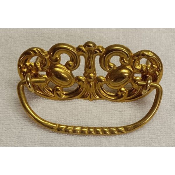 DRAWER PULL W/FANCY STAMPED BRASS BACKPLATE, CAST BRASS HANDLE, NEW OLD STOCK