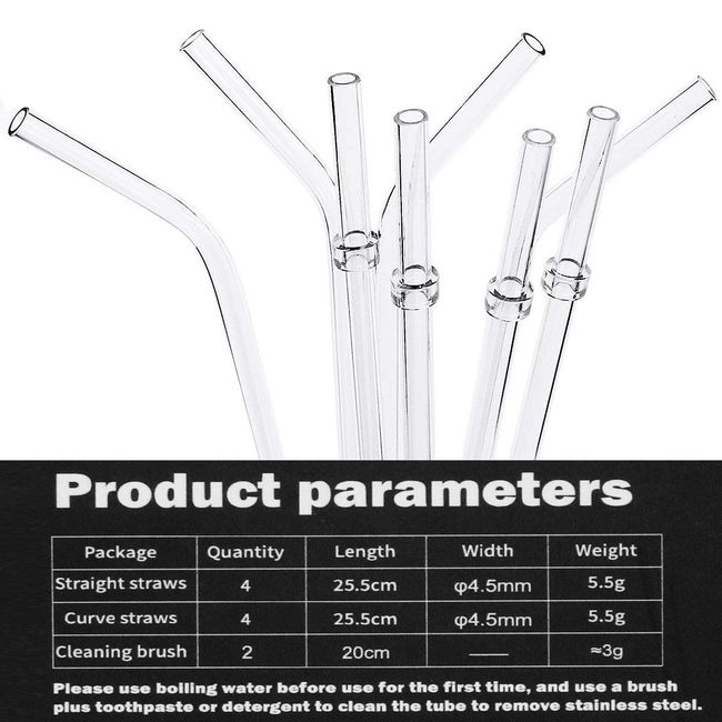 8Pcs Straws Replacement, 6Pcs Cup Straws With 2 Cleaning Brushes