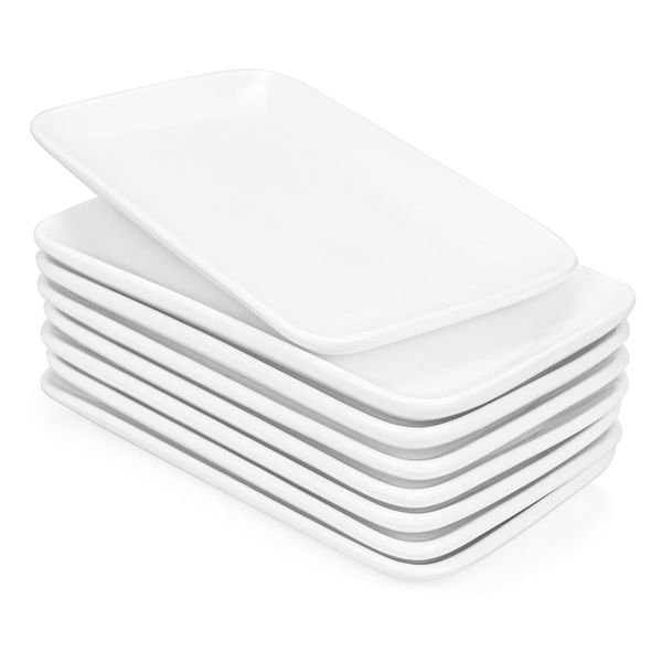 Foraineam Set of 8 Pieces 8 Inch Rectangular Porcelain Platters Dessert, Appetizer, Salad Plates White Serving Trays