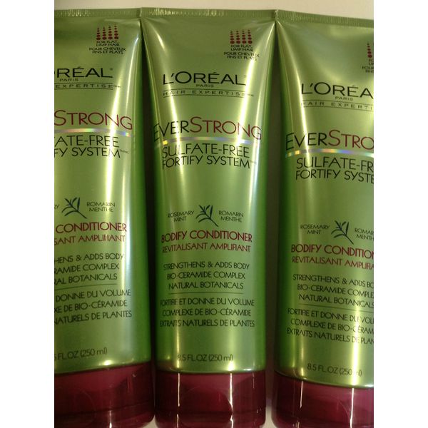 3 X L'Oreal EverStrong Bodify Conditioner sulfate-free, 8.5-Fluid Ounce NEW.