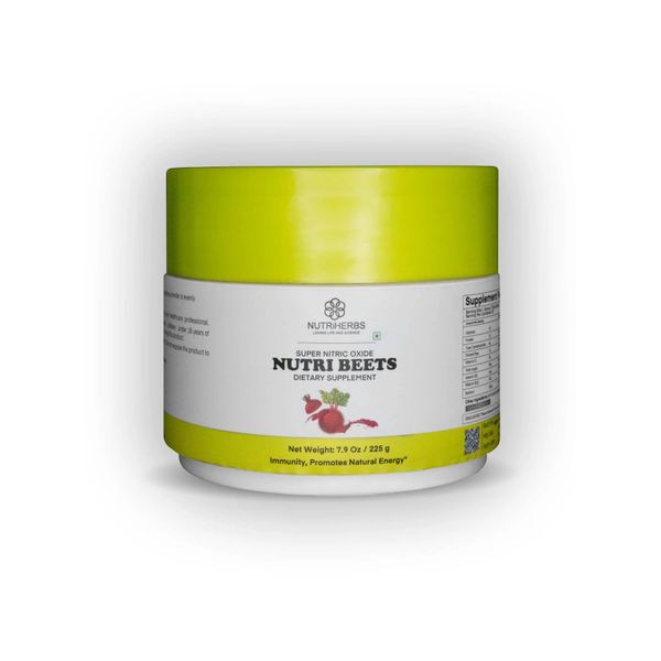 Nutriherbs Super Nitric Oxide Nutri Beets - 225g | Organic Beet Root Powder, Pomegranate & Red Spinach for Heart Health, Energy & Blood Pressure Support | Cardiovascular Booster | 30 Servings