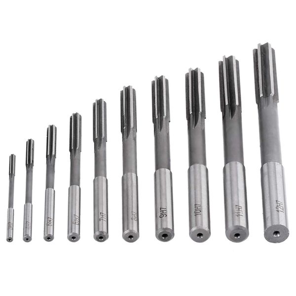 Metric Chucking Reamer Set, 10pcs HSS H7 Straight Flute Reamer Machine Cutter 3/4/5/6/7/8/9/10/11/12mm