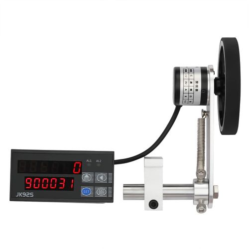 Knwigoe Digital Length Meter Counter Mechanical Length Counter Rolling Wheel Single Measure Wheel Unit in Feet Meter Yard Mechanical Length Counter with Control Function 0-999999 110v