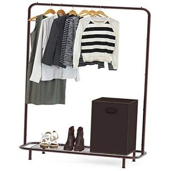 SimpleHouseware Industrial Pipe Clothing Garment Rack with Single Rod Bronze