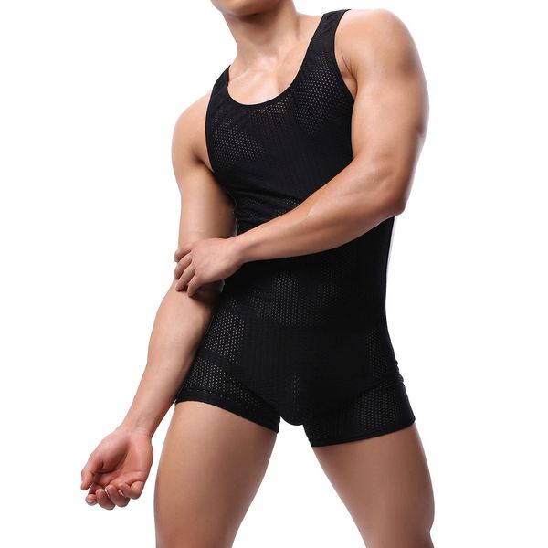 YUFEIDA Mens Sports Leotard Slim Fit Bodysuit One Piece Active Shirt Breathable Wrestling Singlet Bodywear Black