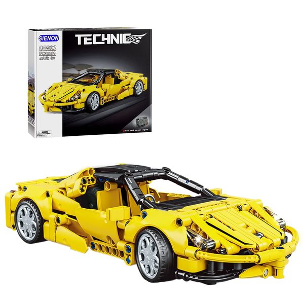 SIENON Technic Super Sports Car Building Kit Pull Back Race Car Toy, Racing Sports Collectible Model Supercar Building Set, Sports Vehicle Construction Toys for Kids Girls Boys Age 6+ (391 Pcs)