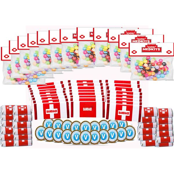 96 Pack Game Party Supplies Party Candy Decorations, 48 Pack Candy and Chocolate Bar Wrappers(2 Size), 12 Set of Candy Bags, 12 Pack Chocolate Coin Labels for Kids Game Party Favors1