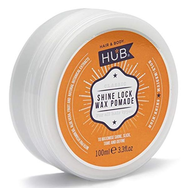HUB Classic Shine Lock Wax Pomade Styling Product - 100 g / 100 ml x 1. Medium Hold and High Shine Natural Finish.