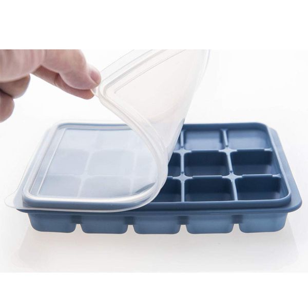 Lirancia Silicone Ice Cube Tray with Lid, Divided Soft, Easy to Remove, Freezer Storage, Durable, For Home Use, Car Use, Blue