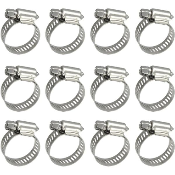 Hose Clamp, 304 Stainless Steel Clamps, 12 Pcs/Pack, SAE 10 Worm Gear Pipe Clamp