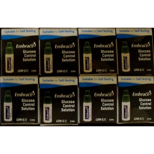 8 BOXES EMBRACE GLUCOSE CONTROL SOLUTION LOW-(L1) 2.5ml  EXP 12-22,4,6,7,9-23