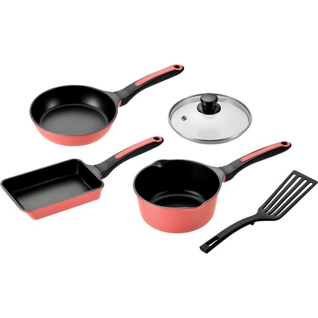 Yokoyama VLP-700S Petite Frying Pan Set, Pink, 5-piece Set (Frying Pan, Egg Pan, Saucepan, Glass Lid, Turner)