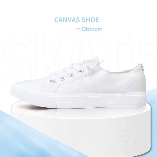 Women's Play Fashion Sneaker White Color Washed and Leopard Canvas Slip on Shoes（White US08）