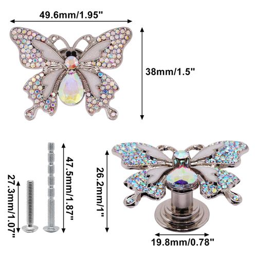 YuGtcen 5pcs Cabinet Knobs, Crystal Knobs for Drawers, Butterfly Knob for Dresser, Decorative Handles Cute Butterfly Drawer Pulls for Kitchen, Girls Room, Bathroom (Color Diamond)