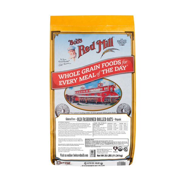 Bob's Red Mill Gluten Free Organic Old Fashioned Rolled Oats, 25 Pound (Pack of 1)