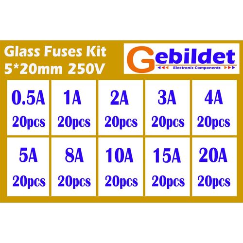 KILIGEN 200pcs 5 x 20mm Glass Tube Fuse (20 pcs of 0.5A / 1A / 2A / 3A / 4A / 5A / 8A / 10A / 15A /20A Fuses)