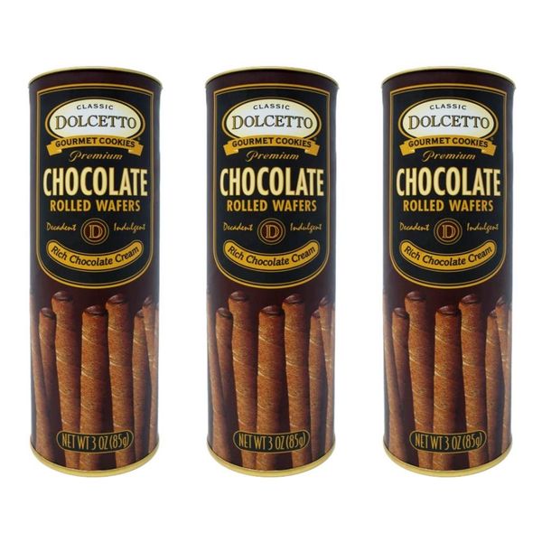 Dolcetto Premium Cream Filled Rolled Wafers Gourmet Chocolate Cookies - Pack of 3 (3 Ounces)