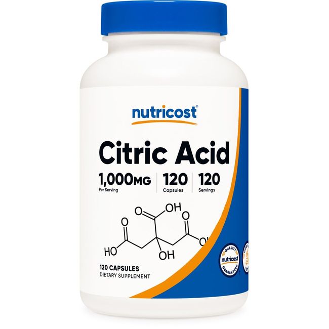 Nutricost Citric Acid 1000mg (1 Gram), 120 Capsules - Gluten Free, Non-GMO