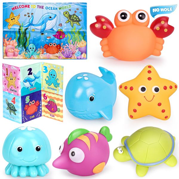 Mold Free Bath Toys for Toddlers 1-3, No Hole No Mold Ocean Baby Bathtub Toys with Bath Book, Toddler Bath Toys for 1 2 3 4 Year Old Girls Boys Infants Gifts