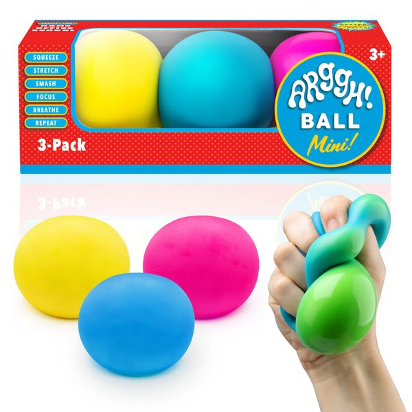 Power Your Fun Arggh Mini Stress Balls for Adults and Kids - 3pk Squishy Stress Balls, Color Changing Resistance Fidget Toys, Sensory Stress Relief Squeeze Toys Squishy Toy (Yellow, Pink, Blue)