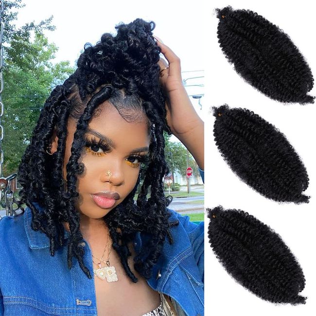 BAOTA Marley Twist Braiding Hair 16 Inch Springy Afro Twist Hair Pre-Separated 3 Packs Cuban Twist Kinky Hair Extensions Black Curly Braiding Hair for Women