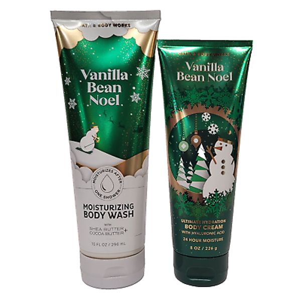 Bath & Body Works VANILLA BEAN NOEL 2 pc lot Body Cream & Moisturizing Body Wash