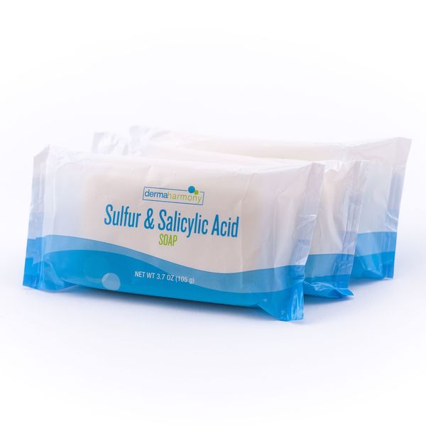 Dermaharmony Sulfur and Salicylic Acid Bar Soap 3.7 oz – (Made in the USA) (3 Bars)