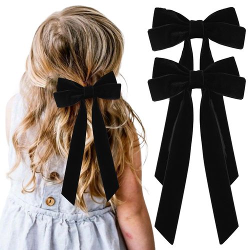 2PCS Velvet Hair Bows Black Hair Ribbon Clips Big Fall Alligator Clips Hair Accessories for Women Girls Toddlers Kids Baby