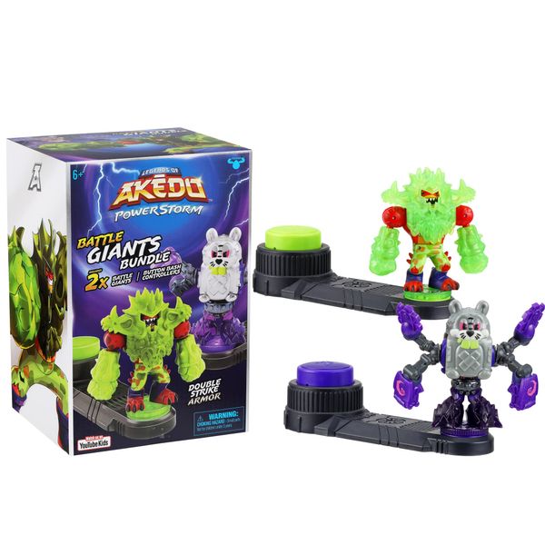 Legends of Akedo Powerstorm Battle Giants Bundle 2 Battle Giants Battling Action Figures Tremor Fist Tailwhip Versus Bucktooth with Double Strike Armor and 2 Button Bash Controllers in The one Pack