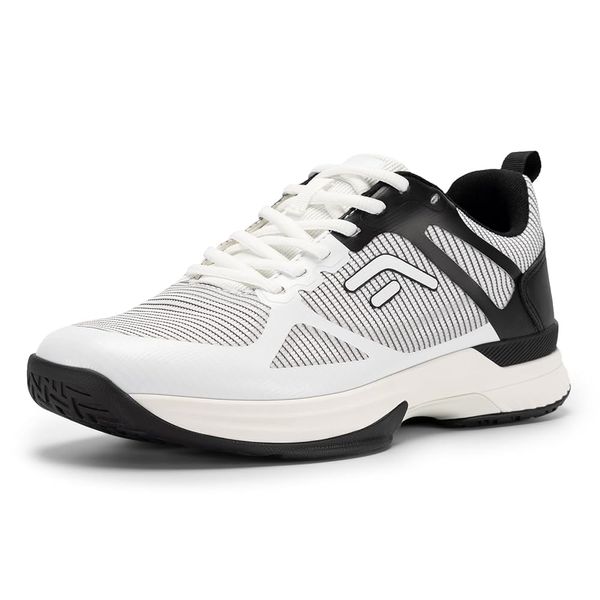 FitVille Herren Tennisschuhe Extra Weit Sportschuhe rutschfeste Hallenschuhe Atmungsaktive Badminton Schuhe Bequeme Fitnessschuhe Sneaker für Breite Füße,Weiß mit Schwarz,41 EU,Weit