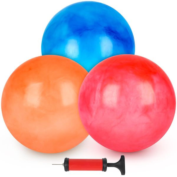 LovesTown 3PCS Bouncing Balls with Pump, 14inch Marbleized Bouncy Balls Rubber Inflatable Kick Ball Game Ball Bouncing Sensory Balls for Kids