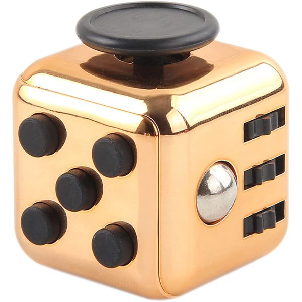 Fidget Cube 6 Sides Fidget Cube Brain Killing Time Button Switch 3D Puzzle Aluminum Alloy [LilBit] (Gold)