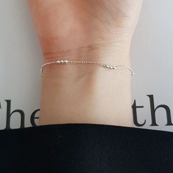 [Free Shipping] 925 Silver Louis Chain Ball Women&#39;s Silver Bracelet