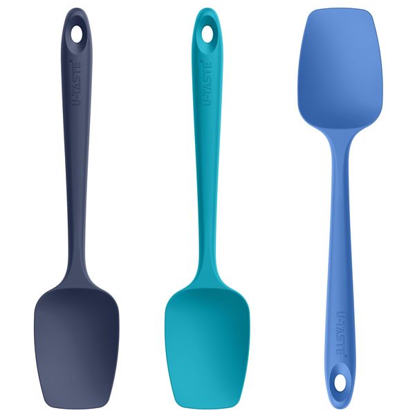 U-Taste Silicone Spoon Spatula Set of 3: 250 ℃ Heat-Resistant Food Grade Flexible Rubber Scraper, Cooking Baking Scraping Mixing Kitchen Utensils for Non Stick Pan/Wok (Multicolors)