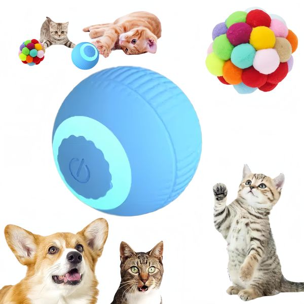 SVIEILLES cat Toy Activity and Quietness Two-Piece Set-Wloom Power Ball 2.0 Interactive Indoor Kittens Favorite Toys（powerball + Colored Plush Balls）