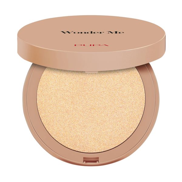 Pupa Milano Wonder Me Glow - Lightweight Makeup Powder - Face Highlighter with Ultra-Fine Pearls - Talc-Free - 102 Pure Gold - 0.264 oz