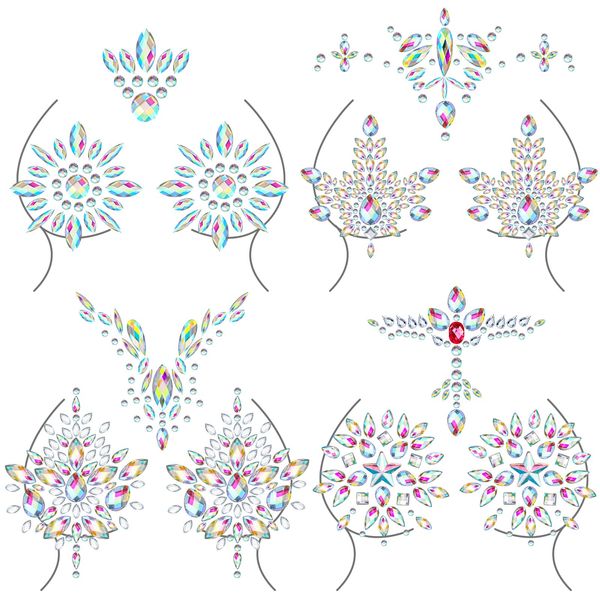 4 Pcs Rhinestone Pasties Crystal Breast Covers Body Jewelry Stick Nipple Pasties Breast Body Gems Temporary Chest Stickers for Women Girls Men Makeup Decor Rave Festival Party