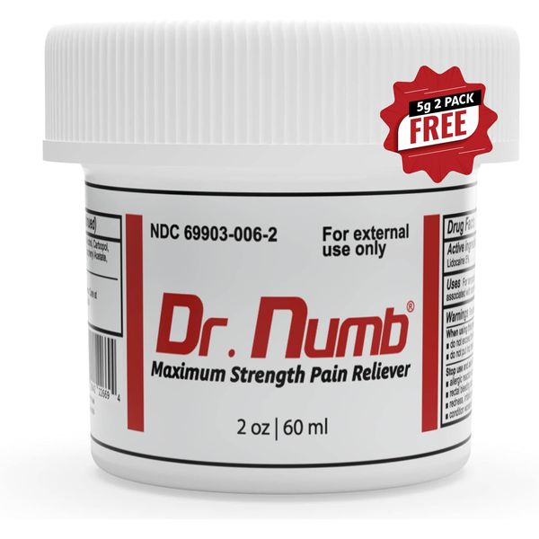 Dr. Numb Tattoo Numbing Cream - 5% Lidocaine Topical Anesthetic Cream - Maximum Strength Pain Relief Cream for Painless Tattoos, Piercing, Waxing & Hemorrhoid Treatment - 2oz (1)