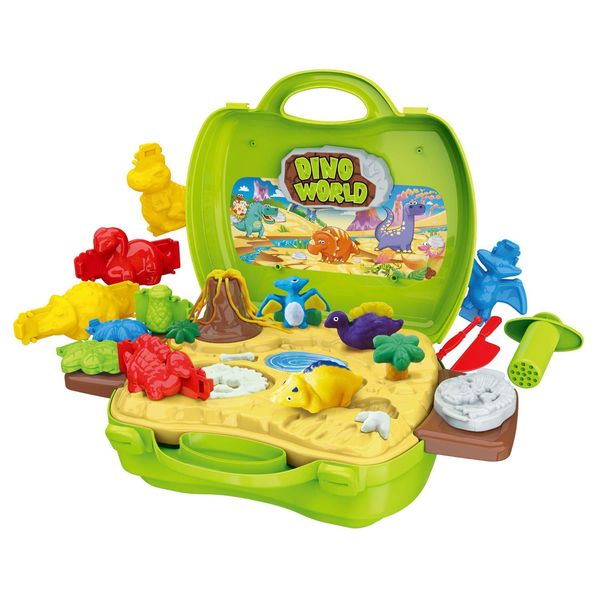 Christoy Dinosaur Color Dough Toys 26 Pieces Safe Non Toxic Dough Mold and Dinosaur molds with Volcano and Fossils for 2 3 4 5 6 7 8 9 Year Old Girls and Boys