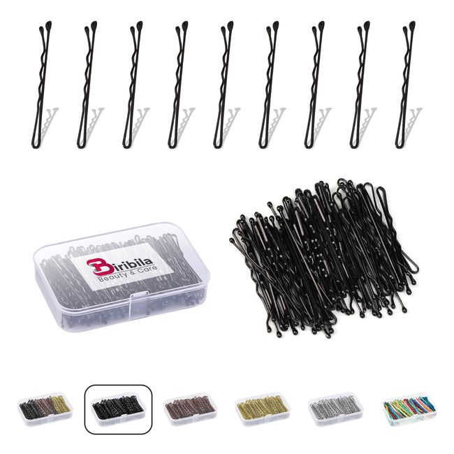 Biribila Bobby Pins 5 cm - 150 Stk Haarnadeln klein - Haarklemmen Damen mit abgerundeten Kanten in einer Aufbewahrungsbox – Hochsteckfrisuren Zubehör Haarnadel, Perfekt zum Stylen - Schwarz