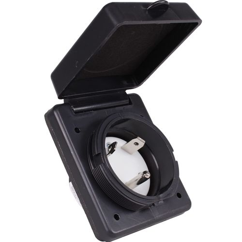 Journeyman-Pro RV TT-30 Flanged Inlet 30A 125 Volt, Straight Blade Generator Plug Locking Shore & Marine Power Receptacle Electrical Outlet/Socket, Black or White 30 Amp (TT-30 Straight Blade, Black)