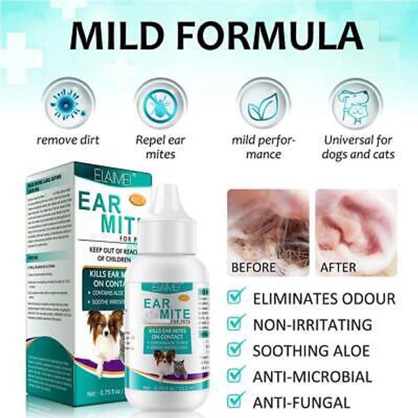 Pet Dog Ear Drops For Infections Control Yeast Itching Mites Cleaner Ear F6F8