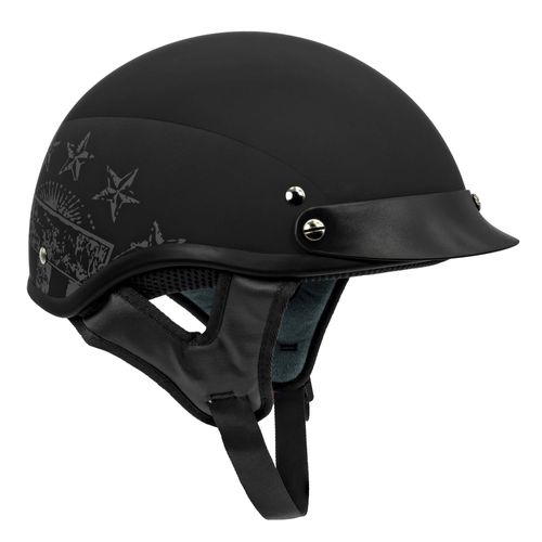 VCAN Cruiser Solid Flat Black Half Face Motorcycle Helmet (Star Flag, Medium)