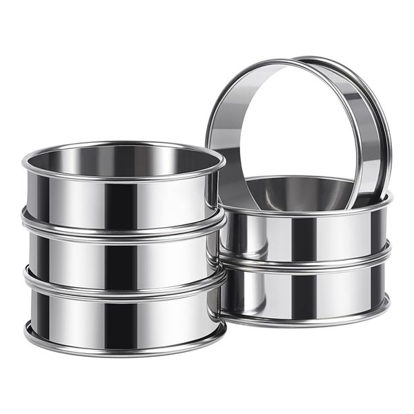 ARRITZ 3.15inch English Muffin Rings, 6pcs Double Rolled Stainless Steel Rings Molds for Cooking English Muffin