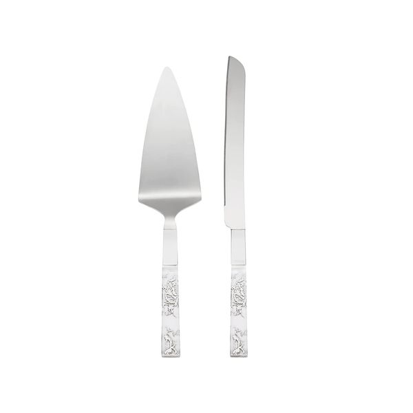 Silver Peony 2 Piece Dessert Set