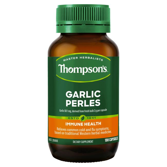 New Thompson's Garlic Perles 180 Capsules Thompsons Cold Relief