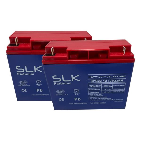 SLK Platinum Mobility Scooter GEL Battery Pair of 2 x 12v 22ah Reliable And long Lasting Replacement Batteries For Electric Scooters And Wheelchairs