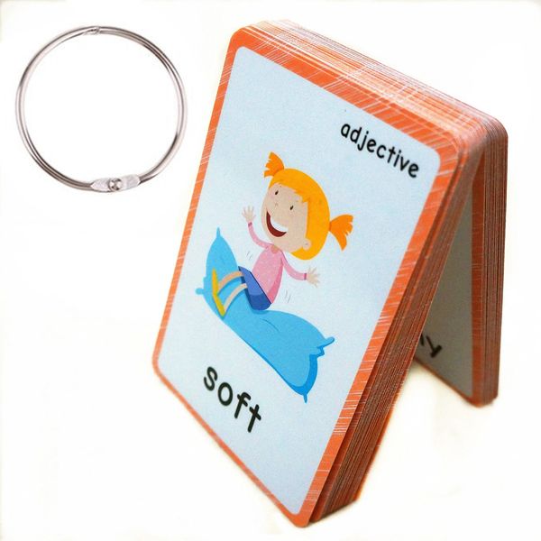 SANTSUN 46 Antonyms Preschool Picture Adjective flashcards Teaching aid Card-The Flash Hole-Punched So You Can Sort and Organize The Cards Easily