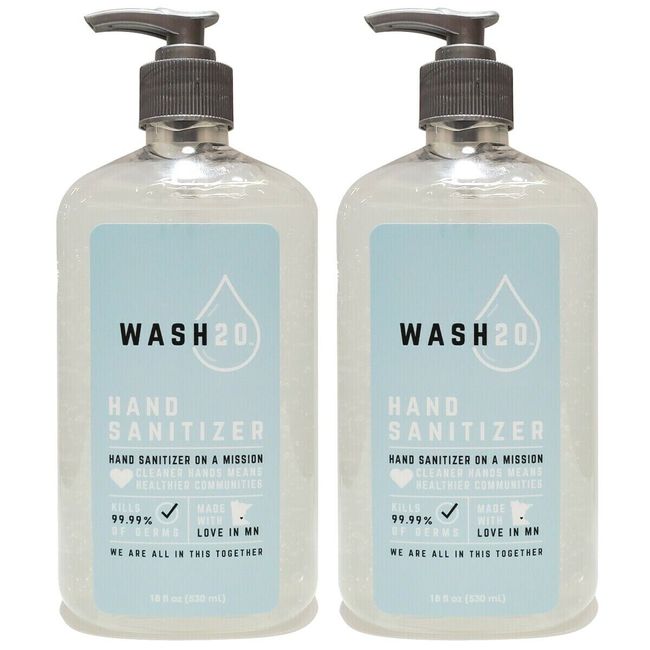 WASH 20 Hand Sanitizer (Ethyl Alcohol 62%) 530 ml/18 fl oz (2 Pack) Made In USA